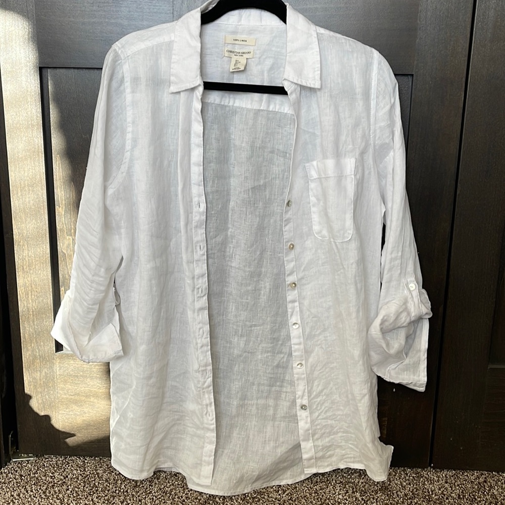 White linen button down shirt